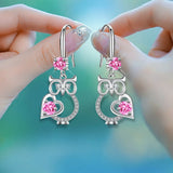 Cute silver owl drop earrings for women with colorful zircon stones by HSF Marketplace