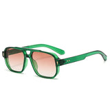 Vintage double bridges men square sunglasses with clear ocean lenses, trendy rivets, UV400 protection, suitable for women.