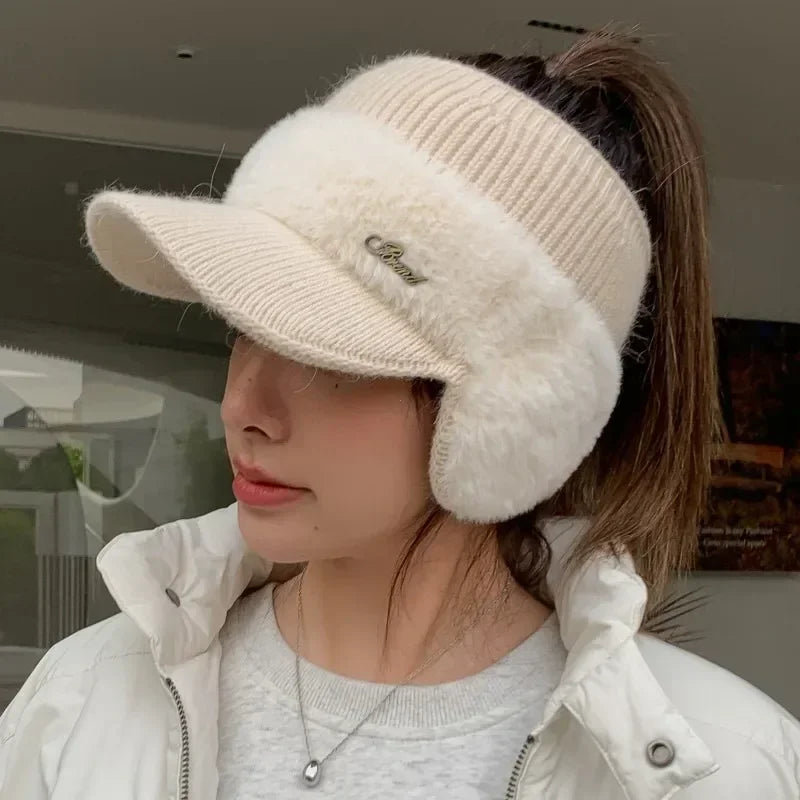 Winter Hats for Women - Warm Earflaps Knitted Baseball Caps