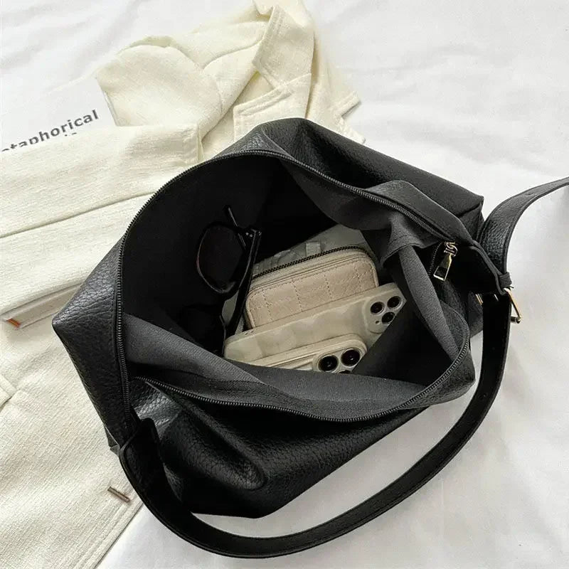 Leather tote bag for women, large capacity HSF Marketplace handbag with shoulder strap, stylish and trendy for 2024.