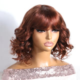 Short body wave bob human hair wig with bangs, ombre color, natural Remy Brazilian hair, loose wave style, 100% human hair.