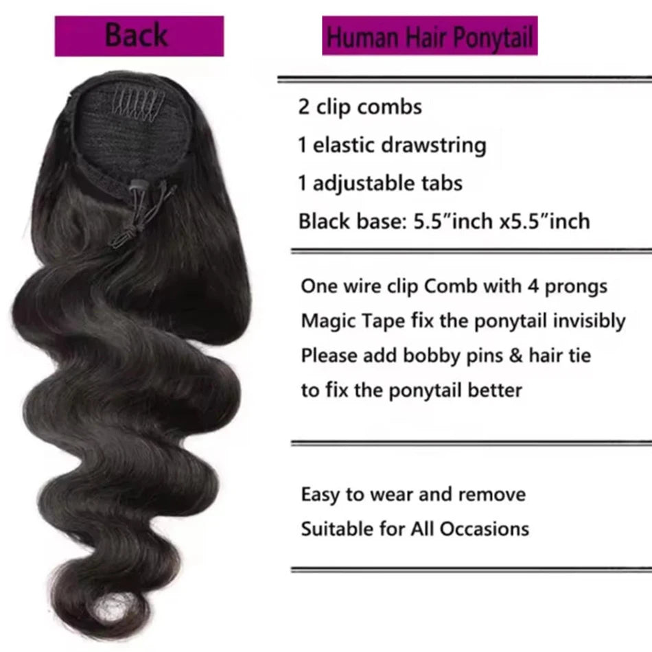 Kinky curly human hair drawstring ponytail extensions, Newmi 3B 3C curls in natural black by HSF Marketplace