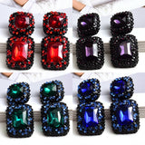 Vintage Costume Jewelry Party Accessories Gunblack Chunky Gray Black Crystal Rhinestone Square Statement Earrings for Women