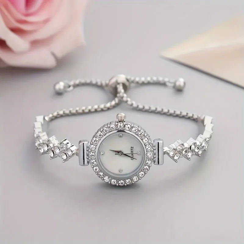 1 piece of elegant women's quartz watch, paired with luxurious rhinestone embellishment - gold simulated bracelet