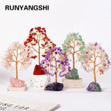 1PC Natural Gemstone Crystal Lucky Tree with Irregular Raw Stone Base for Home Office Desk Living Room Decor
