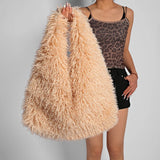 Luxury faux fur tote bag for women, stylish winter hobo handbag in soft textured material