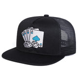 HSF Marketplace women's poker card embroidery hip-hop net hat, adjustable outdoor baseball cap in black mesh