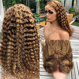 36 Inch P4/27 Honey Blonde Highlight Deep Wave Lace Frontal Wig 200 Density 13x4 13x6 HD Transparent Lace Brazilian Colored Human Hair Pre Plucked Natural Hairline For Women