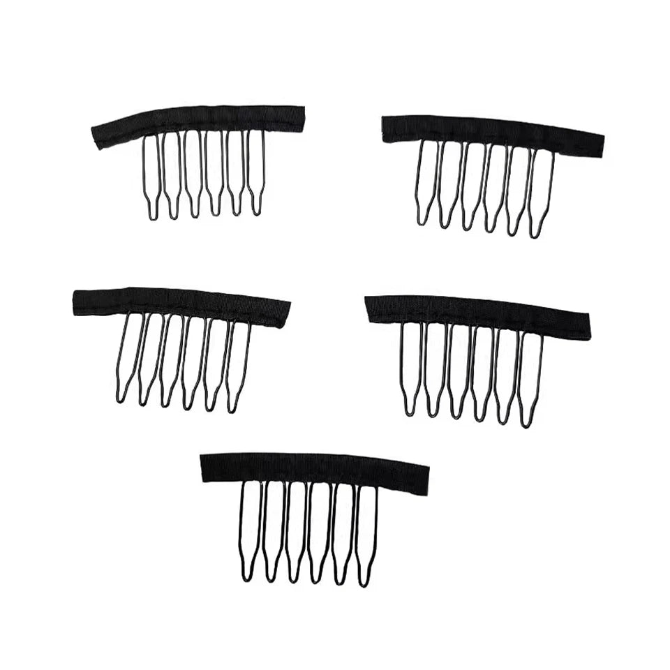 50pieces Black Steel Polyester Durable Wig Combs with Polyester cloth For Hair Pieces Wig Accessories Tools