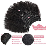 4C kinky curly clip-in human hair extensions, full head Afro curly style for women