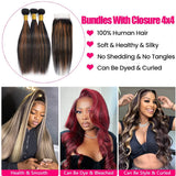 Highlight Human Hair Bundles with 4x4 Closure 12A Straight Bundles Human Hair Weft With Closure 100% Burmese Remy Hair Extension