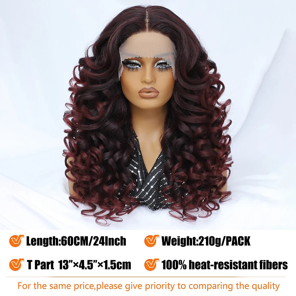 Latisha Lace Frontal Wigs 13x6 Synthetic High Temperature Fiber HD Lace Frontal Wigs 24 Inch Loose Curls Lace Wig For Afro Wome