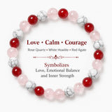 Inner Glow Beaded Bracelet , Red Pink White Stretch Bracelet, Symbolic Love Calm Courage Jewelry, Meaningful Gift for Mom,Sister