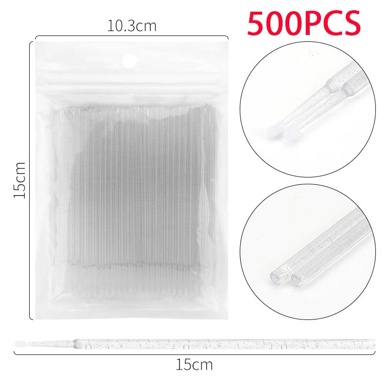 500/1000PCS HSF Marketplace micro brushes for eyelash extensions, crystal swabs, and grafting lash removal tools.