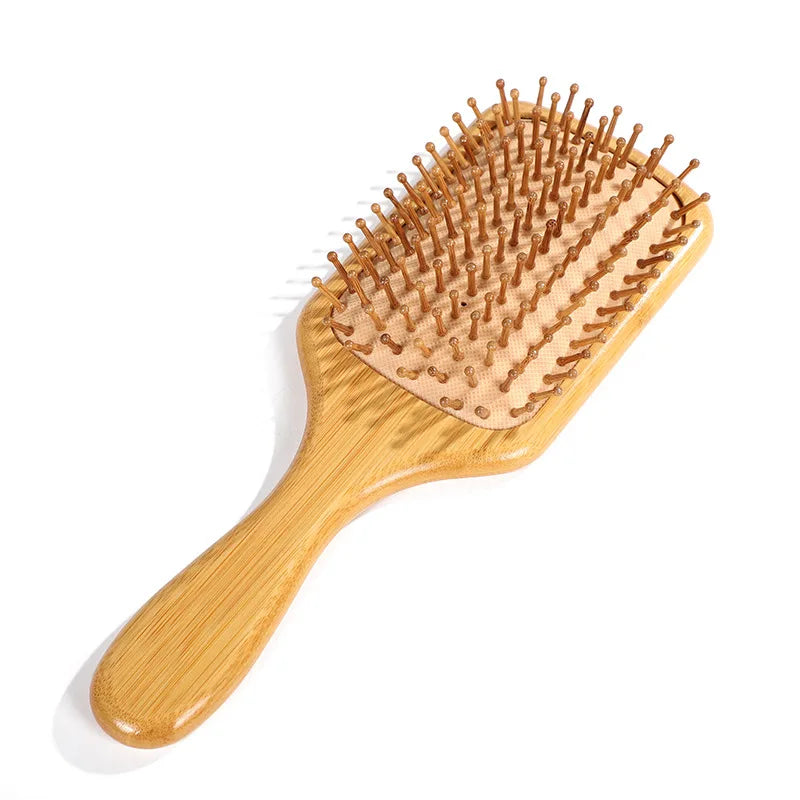 HSF Marketplace wooden bamboo hair brush with smooth bristles for healthy scalp care and reduced hair loss
