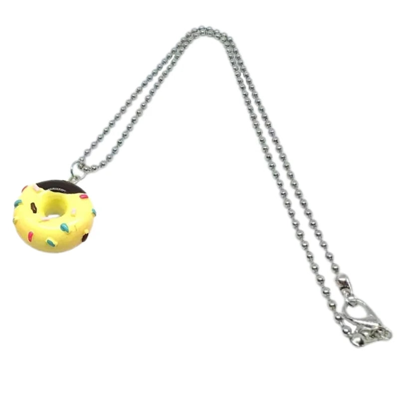 Acrylic mini donut pendant necklace with a funny choker style chain, fashion jewelry by HSF Marketplace.