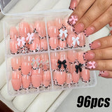 24/96-piece nude leopard French bowknot short round-square press-on false nails by HSF Marketplace