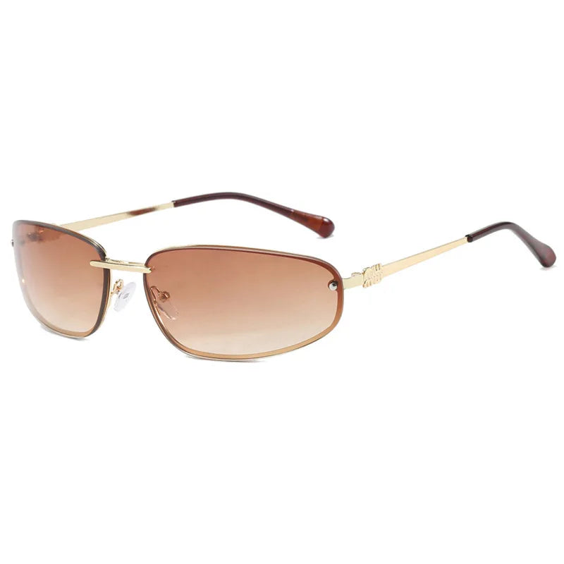 Oval frameless Y2K luxury sunglasses by HSF Marketplace, high-end punk style, outdoor retro sunglasses for women.