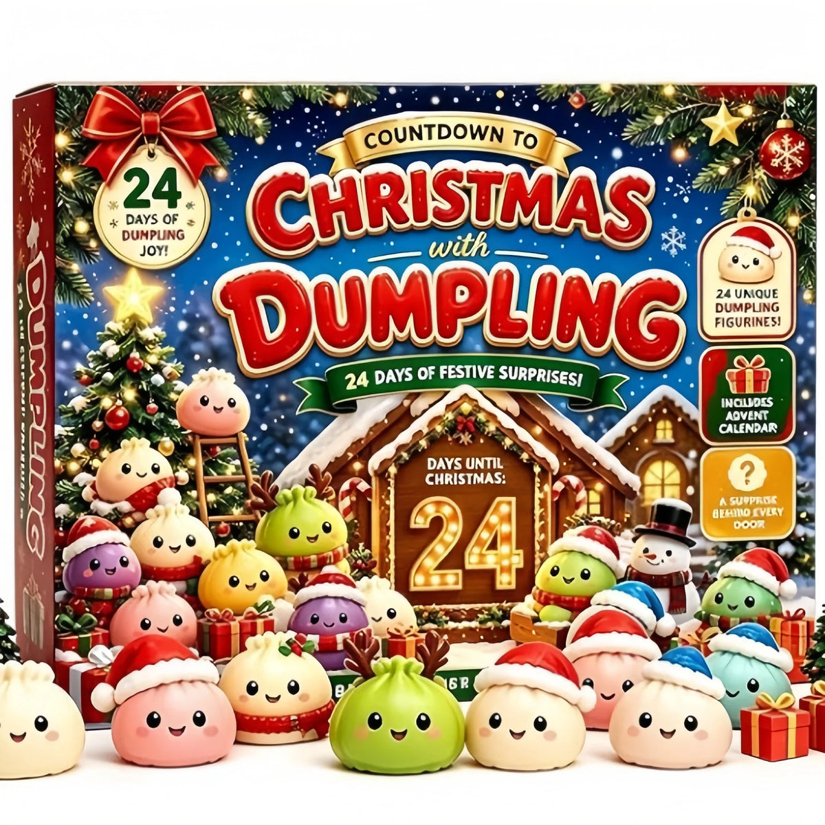 24 Day Christmas Advent Calendar, Mystery Dumpling Squishy Toys, Mini Bao Bun Blind Box Fidget Toys, Holiday Gifts Surprise Box.