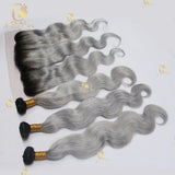 Color Ash Blonde Body Wave Hair Weave Bundle Ombre 1b/Grey 13x4 Frontal Human Hair 4x4 Closure 1 3 4 Bundle Deals For Women