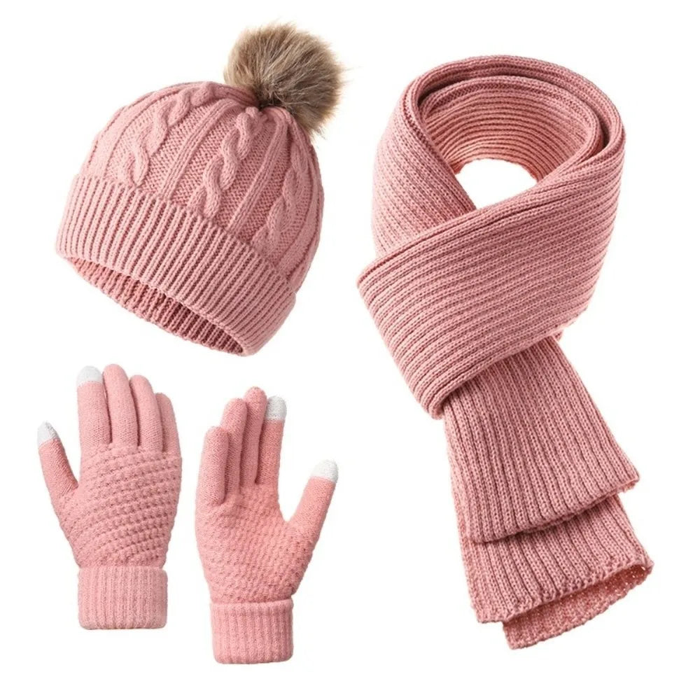Women’s warm touch screen scarf hat and gloves set in a coordinated winter accessory design