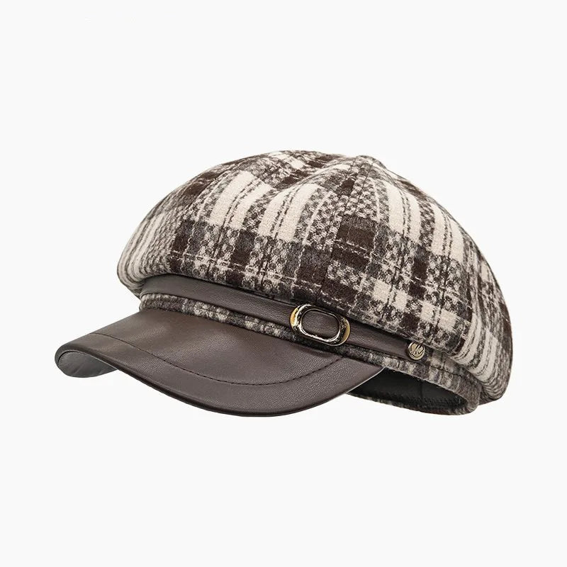 Women's vintage plaid octagonal newsboy cap in a wool blend by HSF Marketplace