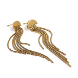 Stainless steel long tassel drop earrings with 18K gold plated charm by HSF Marketplace
