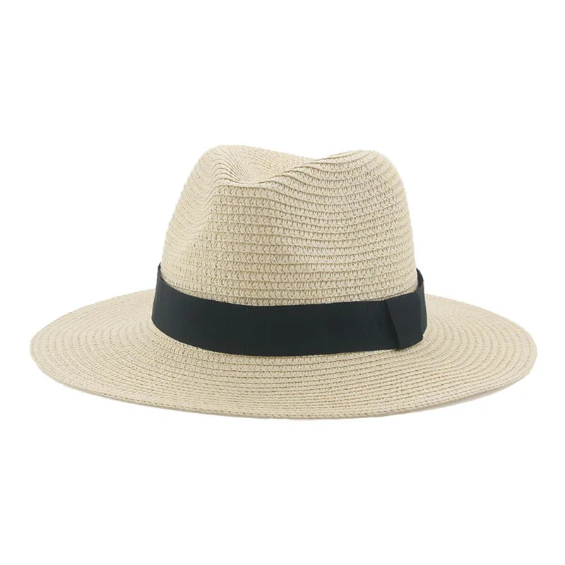Women's black ribbon Panama straw hat for spring and summer sun protection by HSF Marketplace