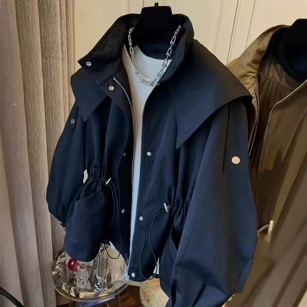 Women's fall high-neck zip jacket by HSF Marketplace in trendy street style coat design