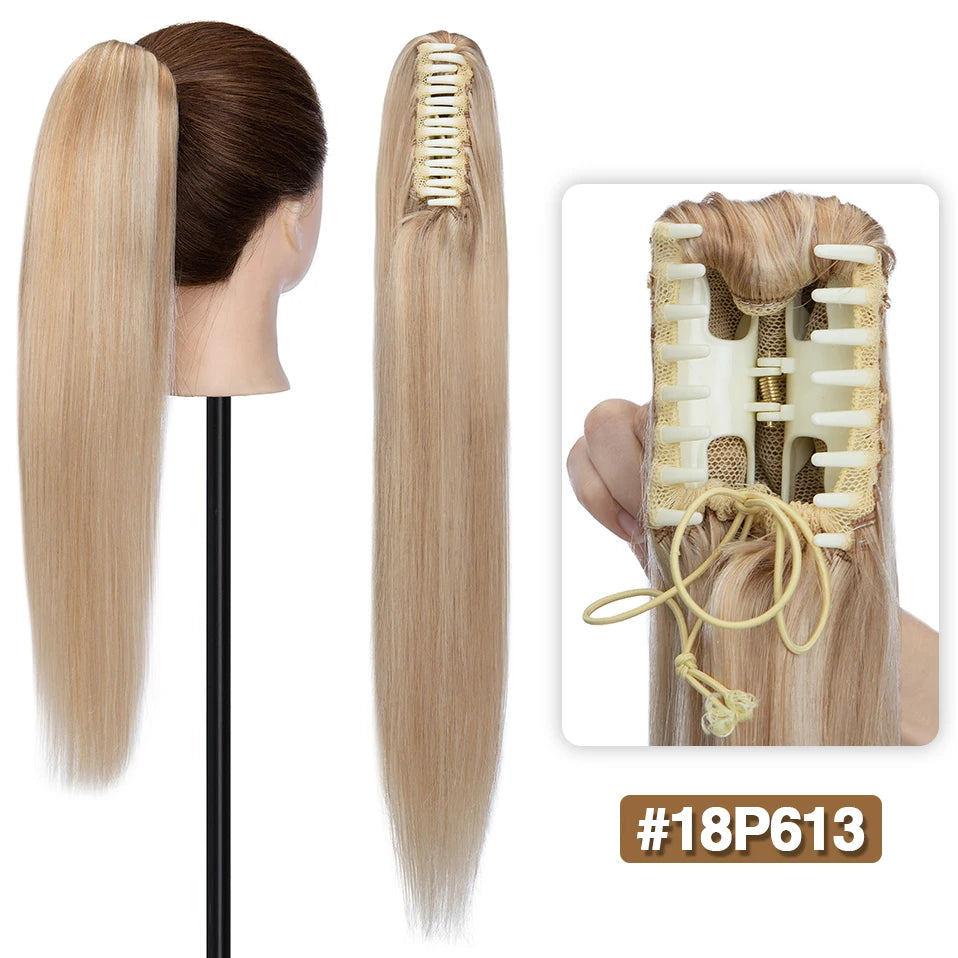 S-noilite straight human hair claw clip ponytail extension in natural black, blonde, and brown tones