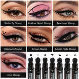 Set of 7 waterproof liquid eyeliner stamps featuring moon, star, and heart shapes for quick-dry eye makeup application.