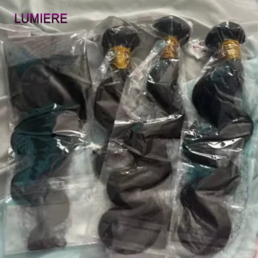 18A Body Wave Bundles With Closure Frontal HD Transparent Brazilian Virgin Raw Human Hair 3/4 Bundles Hair Extension Double Weft