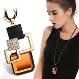 Elegant geometric chain necklace for women featuring a long pendant, stylish maxi jewelry by HSF Marketplace.
