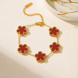White Black Red Green Shell Five Leaf Flower Stainless Steel Ladies Bracelet Simple for Woman Party Birthday Jewelry Gift Clover