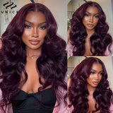UNice Hair Black Cherry Body Wave Human Hair Bundles 2/3/4 PCS With 1PC Free Part 4x4 Inch Lace Closure