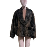 Nerazzurri women's oversized dark brown gradient faux mink fur coat with shawl collar and waist sash