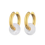 Natural stone turquoise round bead hoop earrings, 3mm thick stainless steel jewelry for women