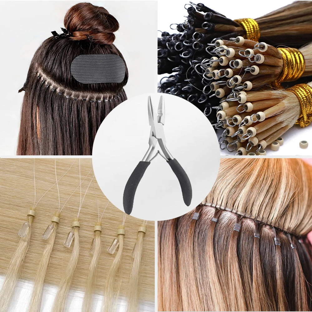 Lanshii Micro Ring Hair Extension Kit – Pliers & Remover Pliers + 200pcs 5mm Rings for Micro/I-Tip/Weft