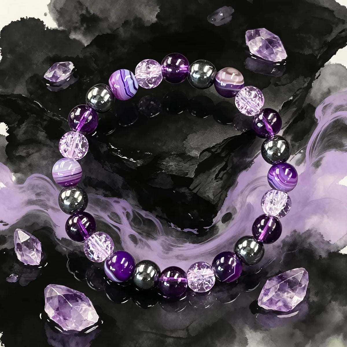 1pc Natural Amethyst Agate Bracelet, Handmade Elastic Crystal Charm Bracelet, Unisex Lucky Jewelry for Daily Wear, Gift