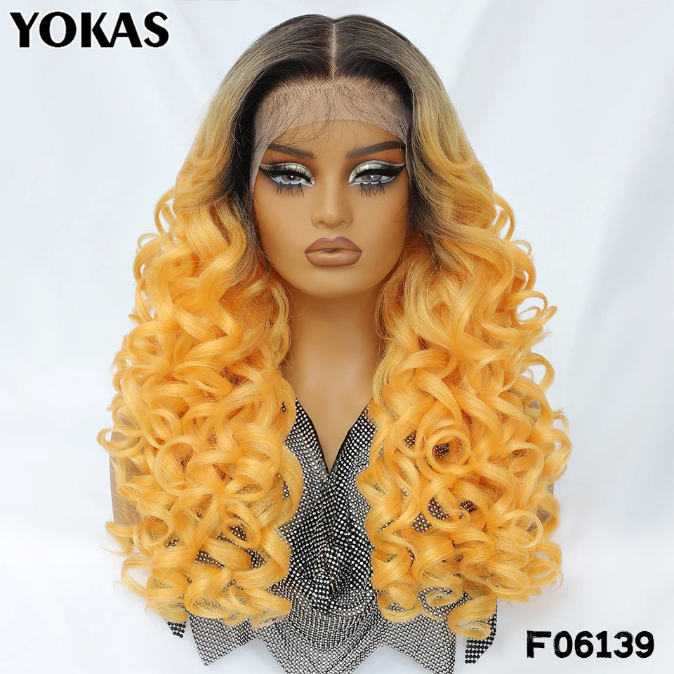Latisha Lace Frontal Wigs 13x6 Synthetic High Temperature Fiber HD Lace Frontal Wigs 24 Inch Loose Curls Lace Wig For Afro Wome