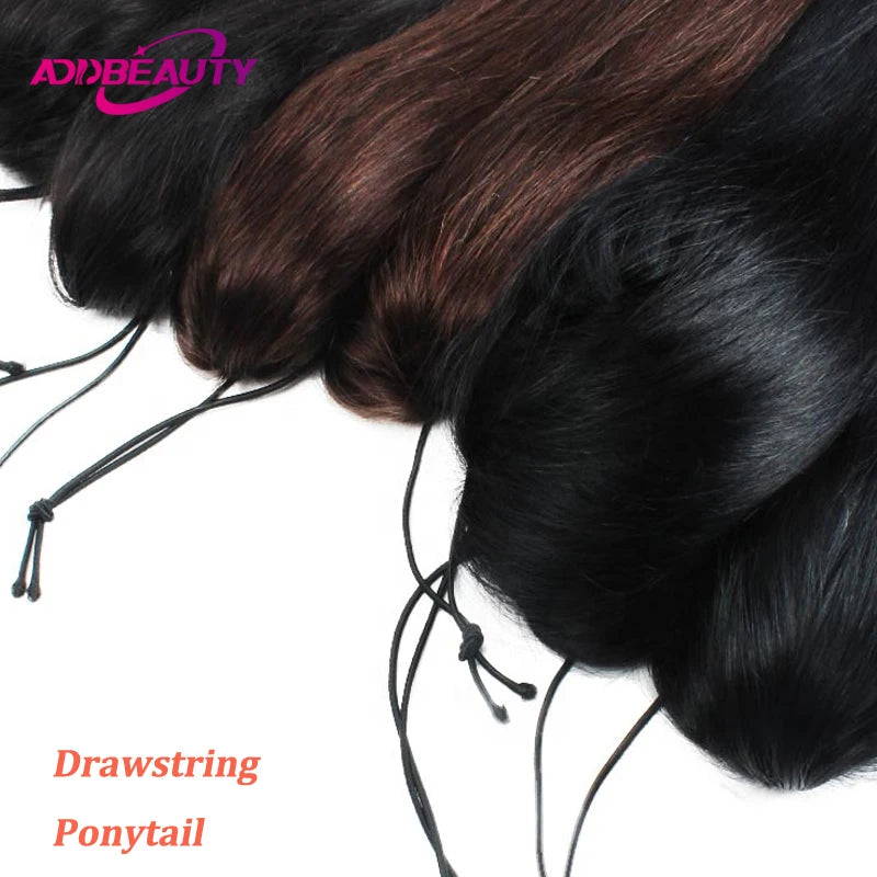 HSF Marketplace straight ponytail hairpiece, 100% human hair drawstring clip-in in natural color