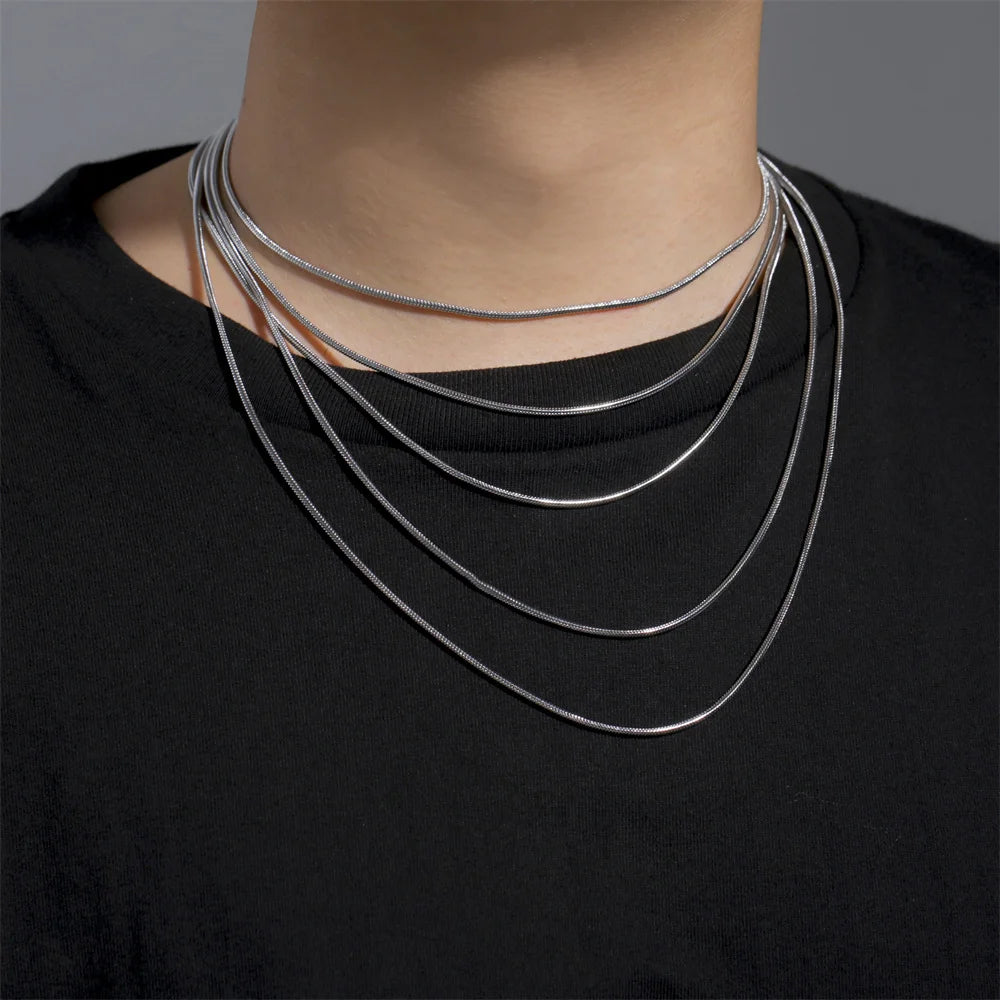 Stainless steel round snake chain necklace by HSF Marketplace for unisex fashion