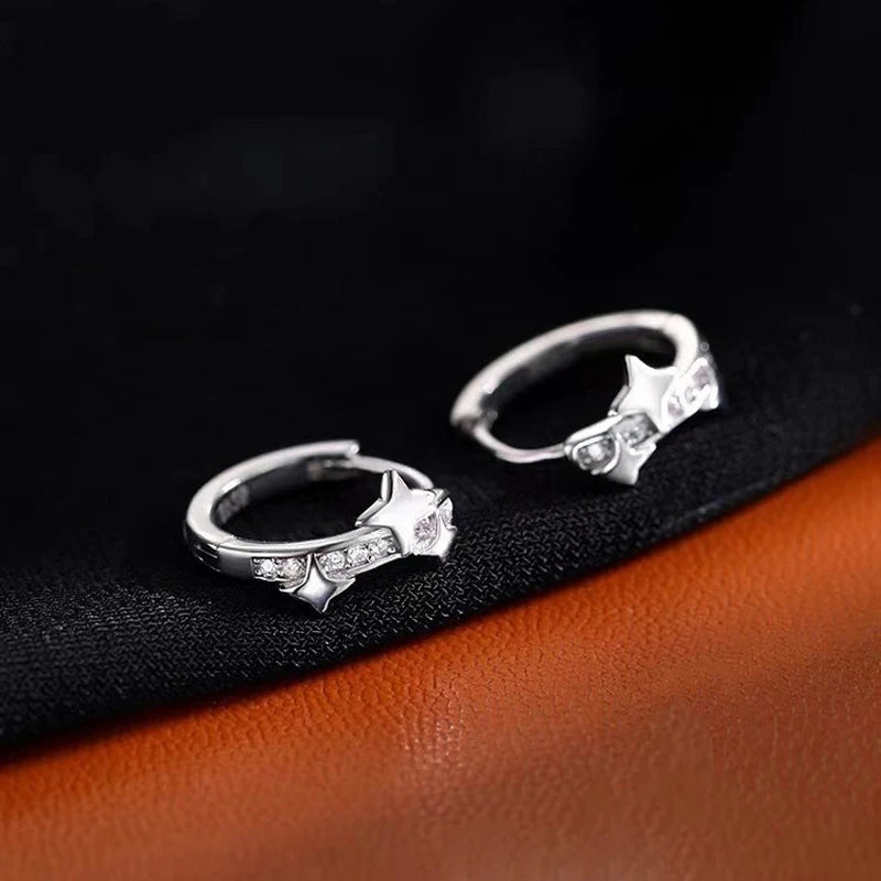 2026 metal four-star hoop earrings with zircon geometric circle design for women by HSF Marketplace