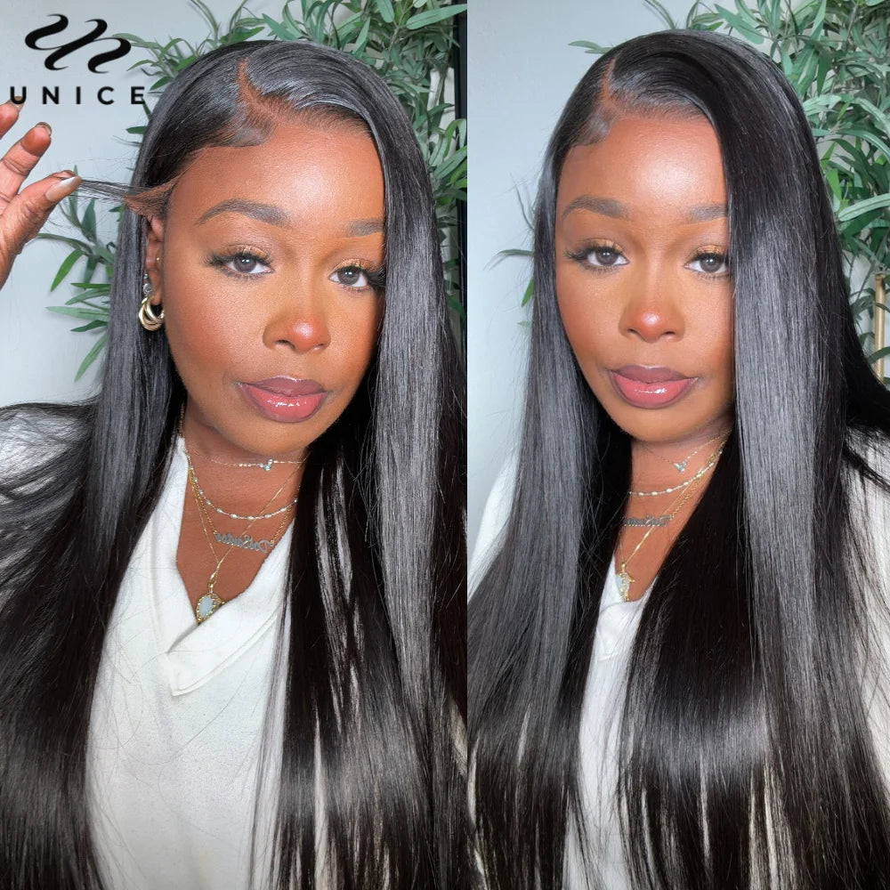 Straight human hair lace frontal wig with drawstring and adjustable density by HSF Marketplace