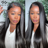 Straight human hair lace frontal wig with drawstring and adjustable density by HSF Marketplace