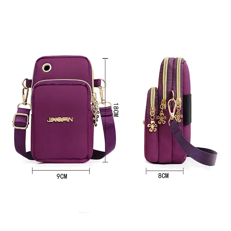 Women's mini crossbody phone bag with 3-layer wallet design, HSF Marketplace fashion handbag with shoulder strap and coin pocket.