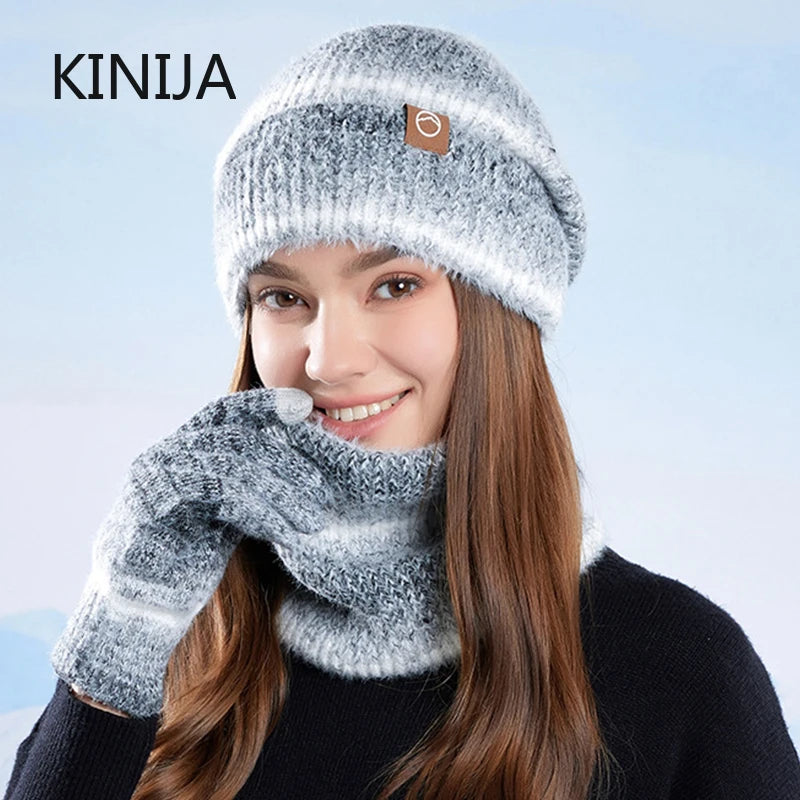 Women's winter cap, gloves and scarf set with fleece lining by HSF Marketplace