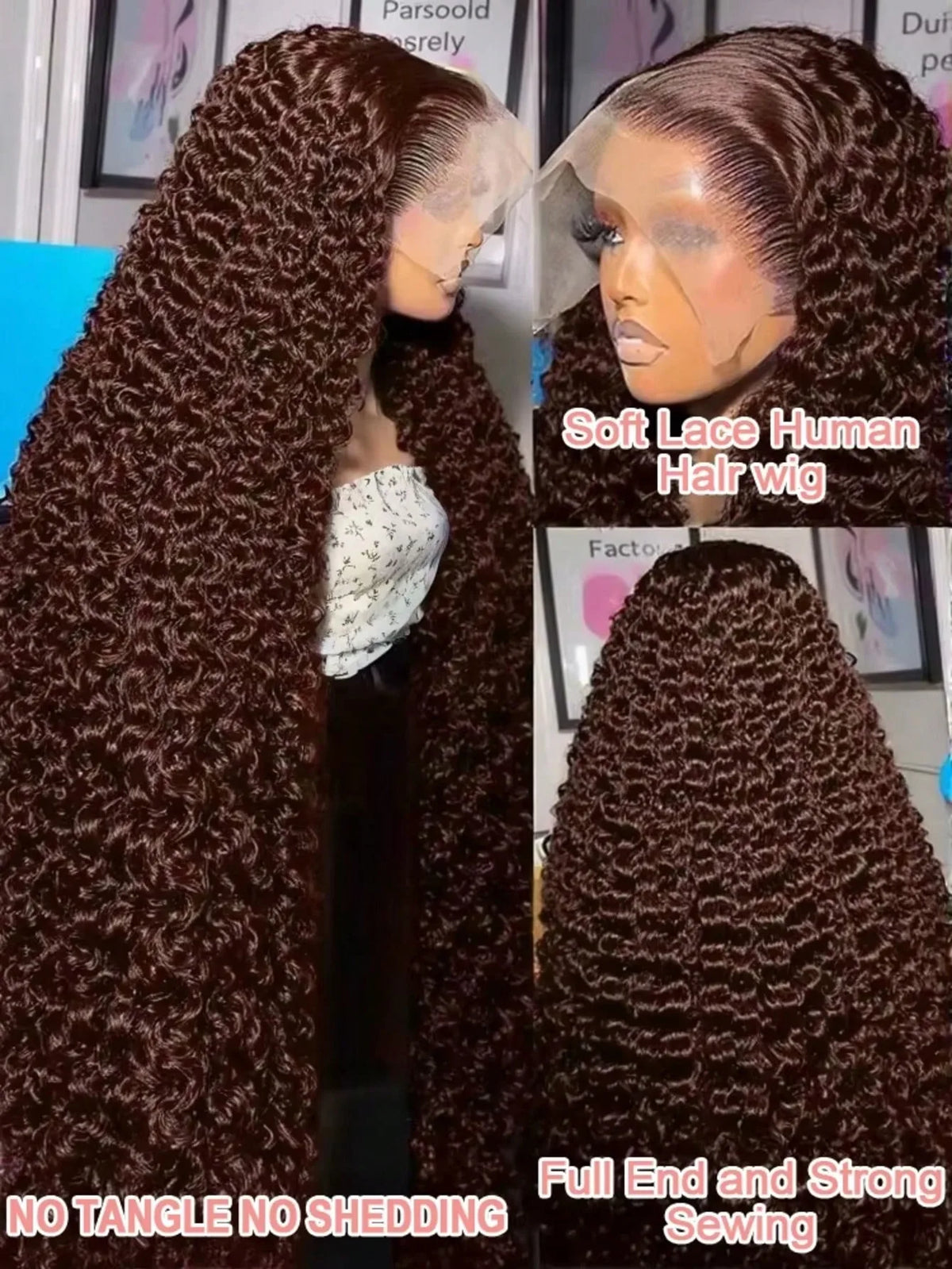 Chocolate Brown 250% Density Curly Lace Front Wig 13x6 HD Transparent Lace Front Human Hair Wig for Women with Baby Hair
