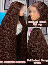 Chocolate Brown 250% Density Curly Lace Front Wig 13x6 HD Transparent Lace Front Human Hair Wig for Women with Baby Hair