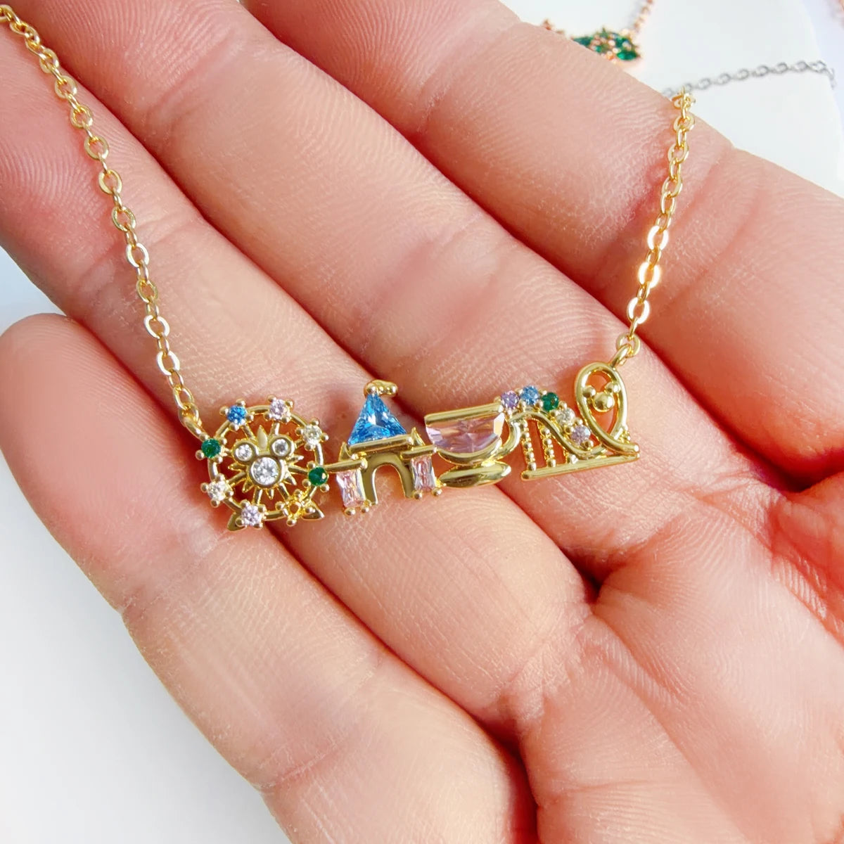 18K gold plated zircon pendant necklace for women, featuring a sparkling stone on a delicate chain